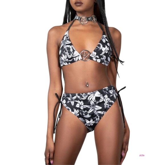 Killstar Other - NWT Killstar Harlette's Revenge Skull Floral Pentagram Two-Piece Bikini LG